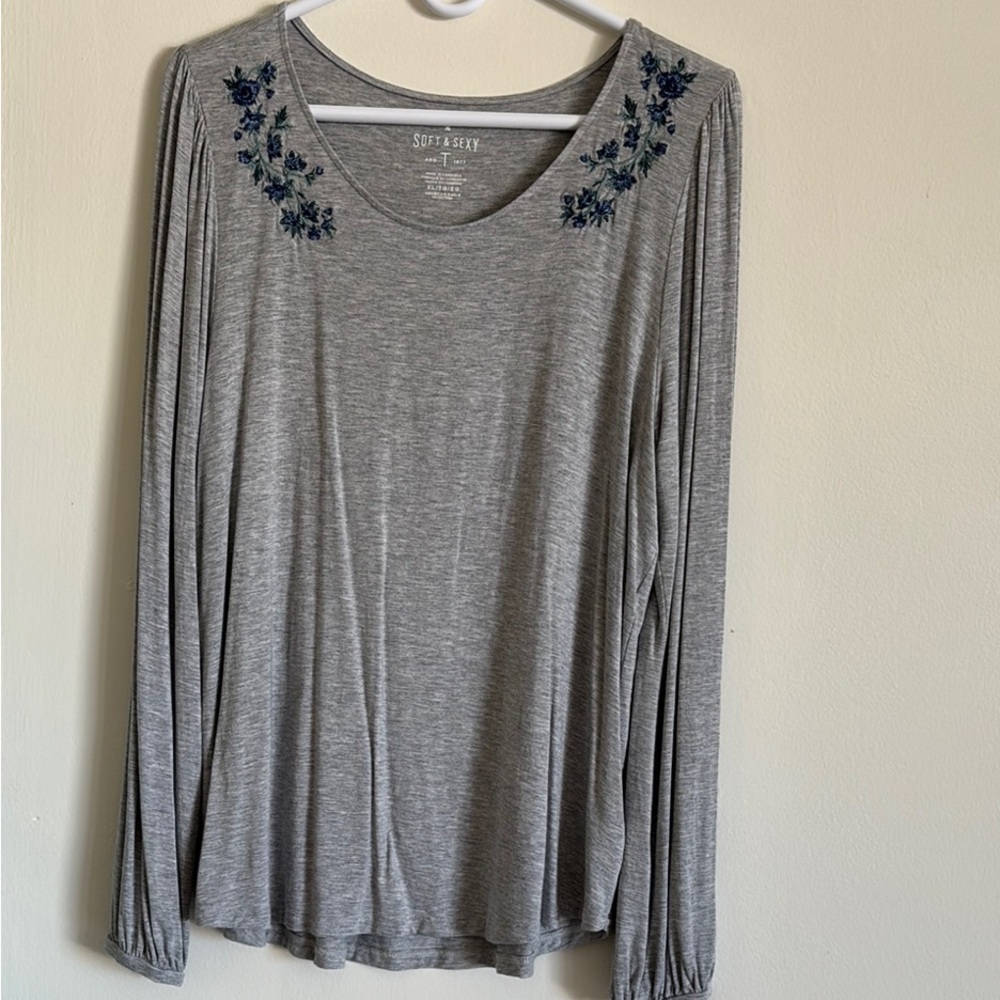 Gray Embellished Blouse with Full Sleeves